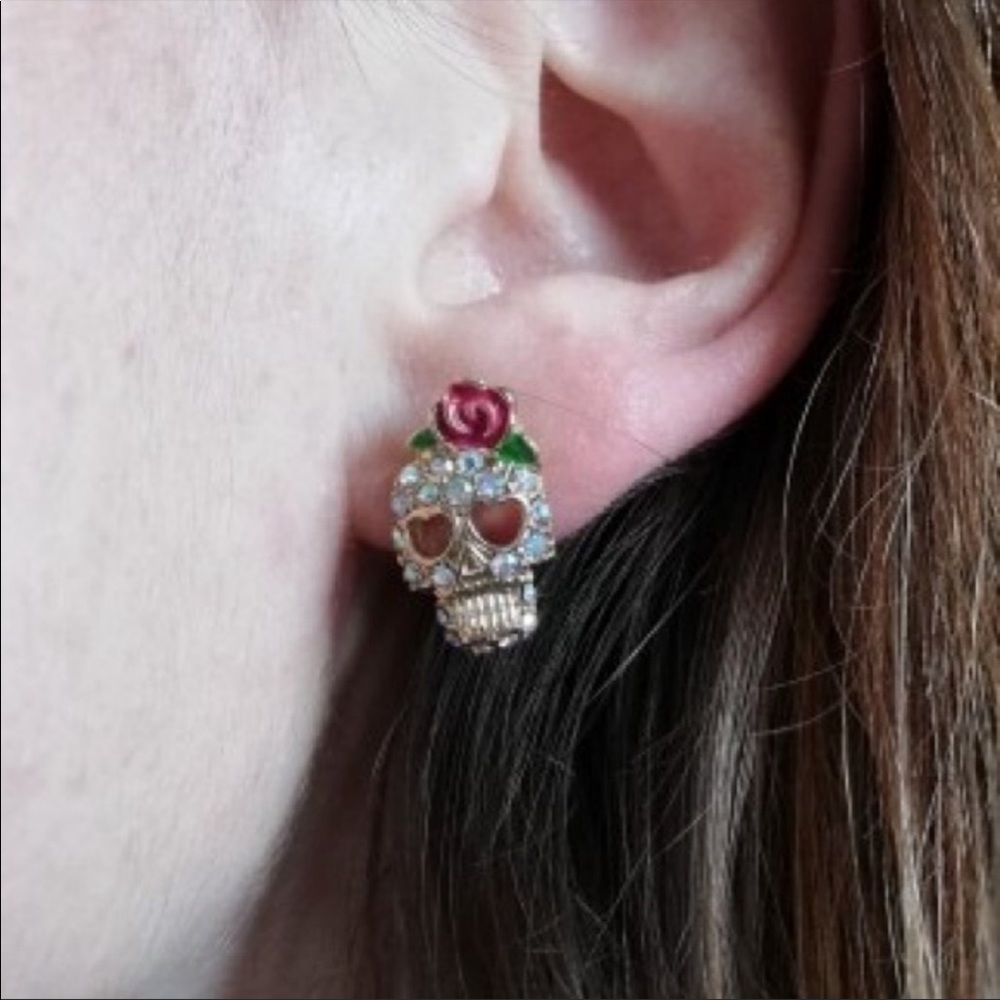 Calavera Sugar Skull Crystal Earrings - Picture 3 of 3